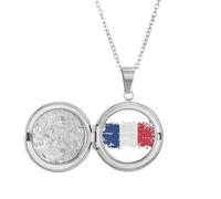 France Simple Grid National Flag Locket Necklace Hold Picture Jewelry Birthday Gift