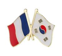 France & South Korea Crossed Flags Enamel Pin - Gold-Plated 2.5cm x 1.9cm Lapel Badge - French & Korean Flag Collectible