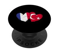 France Turkey Heart Flag Türkiye French Turkish Friendship PopSockets Adhesive PopGrip