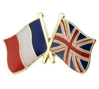 France & Union Jack British United Kingdom French Friendship National Flag Metal Enamel Pin Badge - 2.4cm x 1.9cm - Hard Enamel Crossed Flags Lapel Pin