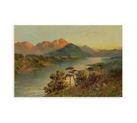 Francis E. Jamieson (1895-1950) - Framed Oil, Sunset on Loch Lomond Original Vintage Antique Artwork Canvas Poster Wall Art Decor Print Picture Paintings for Living Room Bedroom Decoration 16x24inch(4