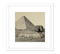 Francis Frith The Great Pyramid And The Great Sphinx Egypt 8X8 Inch Square Wooden Framed Wall Art Print Picture with Mount Artery8 White One Size