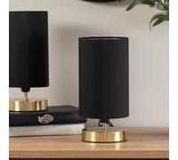 ValueLights | Brushed Gold Cylinder Touch Dimmer Table Lamp with Black Fabric Shade | Home Décor, Bedside & Desk Lamp | Includes Bulb