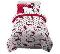 Franco Comforter and Sheet Set, Microfiber, Red-Hello Kitty, 5 Piece Twin Size