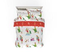 Franco Comforter and Sheet Set with Sham, Microfiber, Grinch-White + Red, 7 Piece Full Size