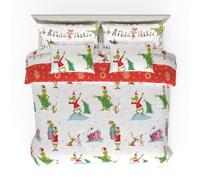 Franco Comforter and Sheet Set with Sham, Microfiber, Grinch-White + Red, 7 Piece King Size