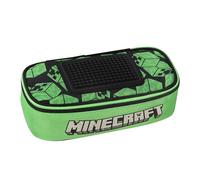 Franco Cosimo Panini Minecraft Official Minecraft Oval Pencil Case, Ideal for Storing Stationery, with Internal Divider with Elastic Loops, Zip Closure, and Pixel for Personalization, 22 x 5 x 7 cm