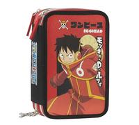 Franco Cosimo Panini One Piece Official One Piece School Pencil Case, 3 Compartments Pencil Case for Boys and Girls with Stationery Set, Blue Erasable Pen and Practical Zip Closure, 20 x 13 x Hx7 cm,