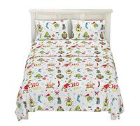 Franco Grinch by Dr. Seuss Holiday & Christmas Bedding Super Soft Flannel Sheet Set, Queen, (Official Dr. Seuss Product)