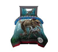 Franco Jurassic World Dominion Blue Velociraptor and Rexy T-Rex Super Soft Microfiber Reversible Comforter, Twin Size, Bedding Kids