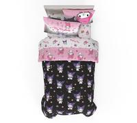 Franco Sanrio Kuromi & My Melody Bedding 5 Piece Super Soft Cozy Reversible Comforter and Sheet Set with Sham, Twin, (Officially Licensed Product)