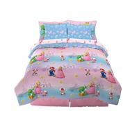 Franco Super Mario Girl Princess Peach Girl Gamer Kids Bedding Super Soft Comforter and Sheet Set with Sham, 7 Piece Full Size, (Official Licensed Product)