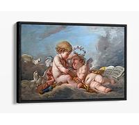 Francois Boucher, Composition Aux Putti - Canvas Floater Frame Print Picture Art - Black Frame 24 inch wide x 16 inch high