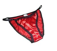 Francois de Loire Pure Silk Satin lace Trimmed Tanga Panties Knickers.Valentine Red with Black lace (XL fir HIPS 40"/42")