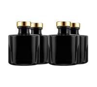 Frandy House Black Glass Diffuser Bottles Round Diffuser Jars with Golden Cork Caps Set of 4 - 2.95 inches High, 100ml 3.4ounce. Fragrance Accessories Use for Diy Replacement Reed Diffuser Sets.