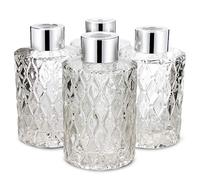 Frandy House Glass Diffuser Bottles Floral Design with Silver Caps Refillable Diffuser Jars Set of 4-4" High, 120ml 4.1 fl oz. round shape, Fragrance Accessories Use for Diy Reed Diffuser