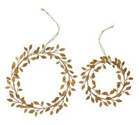 FRANK FLECHTWAREN Hanging Leaf Wreath, Set of 2, Approx. Diameter 15 cm, Inner Diameter 6 cm, Diameter 19 cm, Inner Diameter 11 cm, Wall Wreath Metal Rust Design, Brown, Handmade Decoration