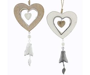 Frank Flechtwaren Heart Pendant with Small Bell, Set of 2