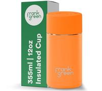 frank green Insulated Travel Mug for Cold Or Hot Drinks - 355ml/12oz Reusable Coffee Cup with Push-Button Lid, Ceramic Lined, Triple Wall Vacuum - Neon Orange