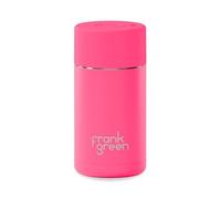 frank green Insulated Travel Mug for Cold Or Hot Drinks - 355ml/12oz Reusable Coffee Cup with Push-Button Lid, Ceramic Lined, Triple Wall Vacuum - Neon Pink