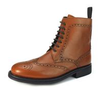 Frank James Benchgrade Cotswold Leather Welted Lace Up Brogue Rubber Sole Dealer Boots - Tan Brown - 9 UK