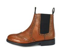 Frank James Benchgrade Evesham Leather Welted Chelsea Brogue Dealer Boots Rubber Sole - Tan Brown - 8 UK