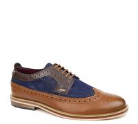 Frank James Lambeth Two Tone Leather Canvas Formal Casual Mens Brogue Shoes - Tan / Brown / Navy - 7 UK