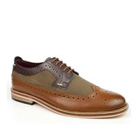 Frank James Lambeth Two Tone Leather Canvas Formal Casual Mens Brogue Shoes - Tan / Brown / Taupe - 9 UK