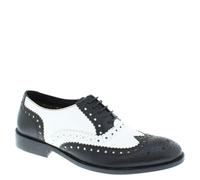 Frank James Redford Mens Leather Lace Up Wingtip Formal Gatsby Evening Brogue Shoes - Black / White - 11 UK