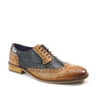 Frank James Redford Mens Leather Lace Up Wingtip Formal Gatsby Evening Brogue Shoes - Tan / Brown - 10 UK