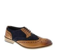 Frank James Redford Mens Leather Lace Up Wingtip Formal Gatsby Evening Brogue Shoes - Tan / Navy - 8 UK
