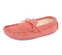 Frank James Suede Wool Lined Ladies Pink Moccasin Slippers Made In England