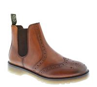Frank James Warkton Leather Pull On Mens Brogue Chelsea Boots - Conker - 11 UK