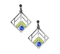 Frank Lloyd Wright Chevron Green Enamel Earrings