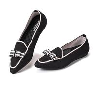 Frank Mully Loafer Flats for Women, Casual Knitted Fabric Shoes, Washable Lace-Up Shoes with Pointed Toe, Comfortable Ballet Style Shoes for, Black6059, 7 UK
