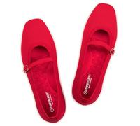 Frank Mully Mary Jane Women's Square Toe Flat Shoes Slip On Shoes Washable Comfortable for Elegant and Work with Ankle Strap, Red Excursion Plain Getaway Solids, 4.5 UK