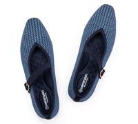 Frank Mully Mary Janes Shoes for Women Square Toe Washable Ballet Flats Comfortable Adjustable Strap Dress Office Walking Flats, Blue Stripe, 9.5