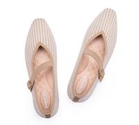 Frank Mully Mary Janes Shoes for Women Square Toe Washable Ballet Flats Comfortable Adjustable Strap Dress Office Walking Flats, Brown Stripe, 9