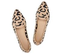 Frank Mully Women's Ballet Flat Shoes Knitted Dress Shoes Round Toe Slip On Ballerina Walking Flats Shoes for Women Low Wedge Heel Comfort Soft, 6035 Leopard Yellow, 4.5 UK