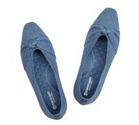 Frank Mully Women's Flats, Square Toe Foldable Flat Shoes with Bow & Arch Support, Soft Knit Slip-On Comfort for Travel, Work, Commuting, Blue, 4.5 UK