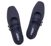 Frank Mully Women's Flats Square Toe Mary Jane Shoes Ballet Flats with Strap Comfortable Slip On Knit Shoes Dressy Casual, Blue, 7.5 UK