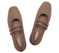 Frank Mully Women's Flats Square Toe Mary Jane Shoes Ballet Flats with Strap Comfortable Slip On Knit Shoes Dressy Casual, Brown, 8.5 UK