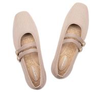 Frank Mully Women's Flats Square Toe Mary Jane Shoes Ballet Flats with Strap Comfortable Slip On Knit Shoes Dressy Casual, Beige, 8 UK