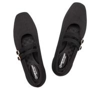 Frank Mully Women's Flats Square Toe Mary Jane Shoes Ballet Flats with Strap Comfortable Slip On Knit Shoes Dressy Casual, Black, 8