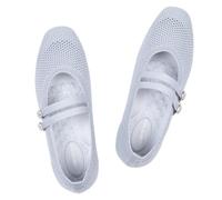 Frank Mully Women's Flats Square Toe Mary Jane Shoes Ballet Flats with Strap Comfortable Slip On Knit Shoes Dressy Casual, Grey-mesh, 10.5