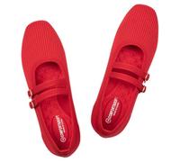 Frank Mully Women's Flats Square Toe Mary Jane Shoes Ballet Flats with Strap Comfortable Slip On Knit Shoes Dressy Casual, Red, 9 UK