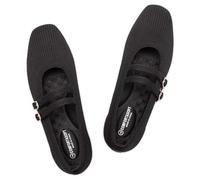 Frank Mully Women's Flats Square Toe Mary Jane Shoes Ballet Flats with Strap Comfortable Slip On Knit Shoes Dressy Casual, Black, 7.5 UK