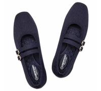 Frank Mully Women's Flats Square Toe Mary Jane Shoes Ballet Flats with Strap Comfortable Slip On Knit Shoes Dressy Casual, Blue, 5 UK