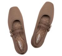 Frank Mully Women's Flats Square Toe Mary Jane Shoes Ballet Flats with Strap Comfortable Slip On Knit Shoes Dressy Casual, Brown, 9.5