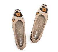 FRANK MULLY Women's Knit Ballet Flat Foldable Squared Toe Shoes Slip-On Dressy Flats Shoes Casual Business Work Office, Leopard, 8